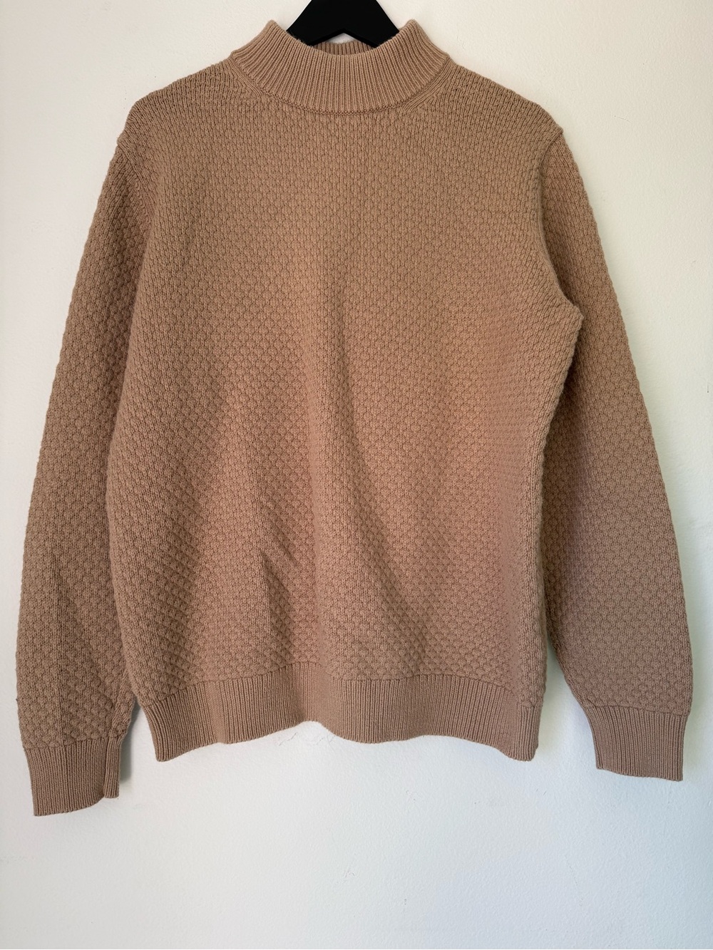 Uniqlo Mock Neck Waffle Knit Sweater Camel Tan Size Large Cotton Blend